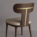 Leather Upholstered Wood Dining Chair with Gold Metal Inlay