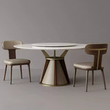 Leather Upholstered Wood Dining Chair with Gold Metal Inlay