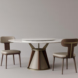 Leather Upholstered Wood Dining Chair with Gold Metal Inlay