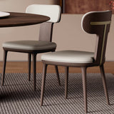Leather Upholstered Wood Dining Chair with Gold Metal Inlay