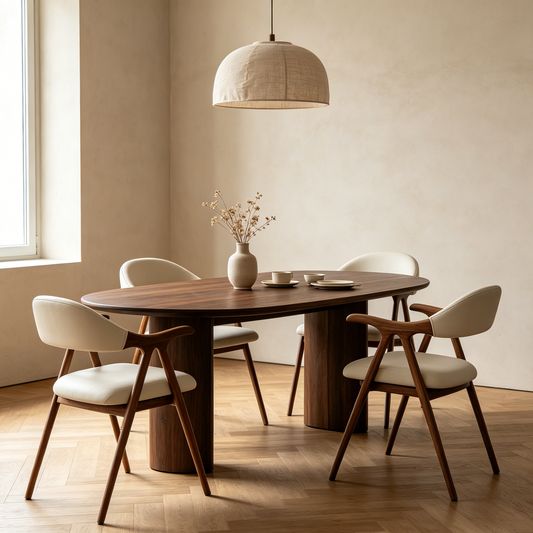 Curved Wood Dining Chair Armchair with Leather Cushion