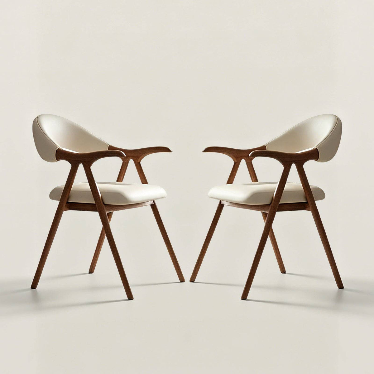 Curved Wood Dining Chair Armchair with Leather Cushion