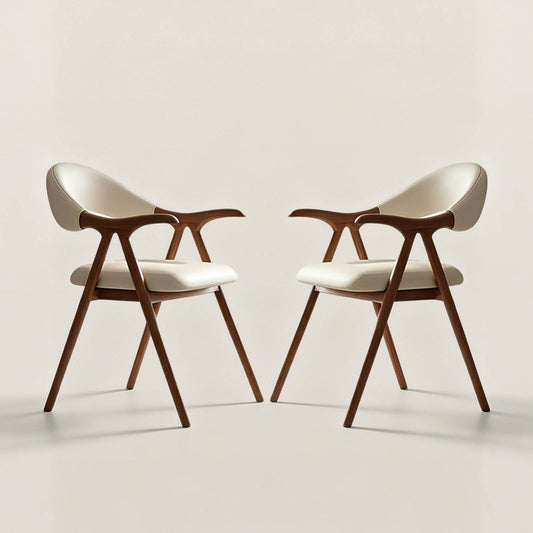 Curved Wood Dining Chair Armchair with Leather Cushion
