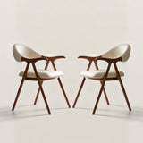 Curved Wood Dining Chair Armchair with Leather Cushion