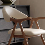 Curved Wood Dining Chair Armchair with Leather Cushion