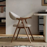 Curved Wood Dining Chair Armchair with Leather Cushion