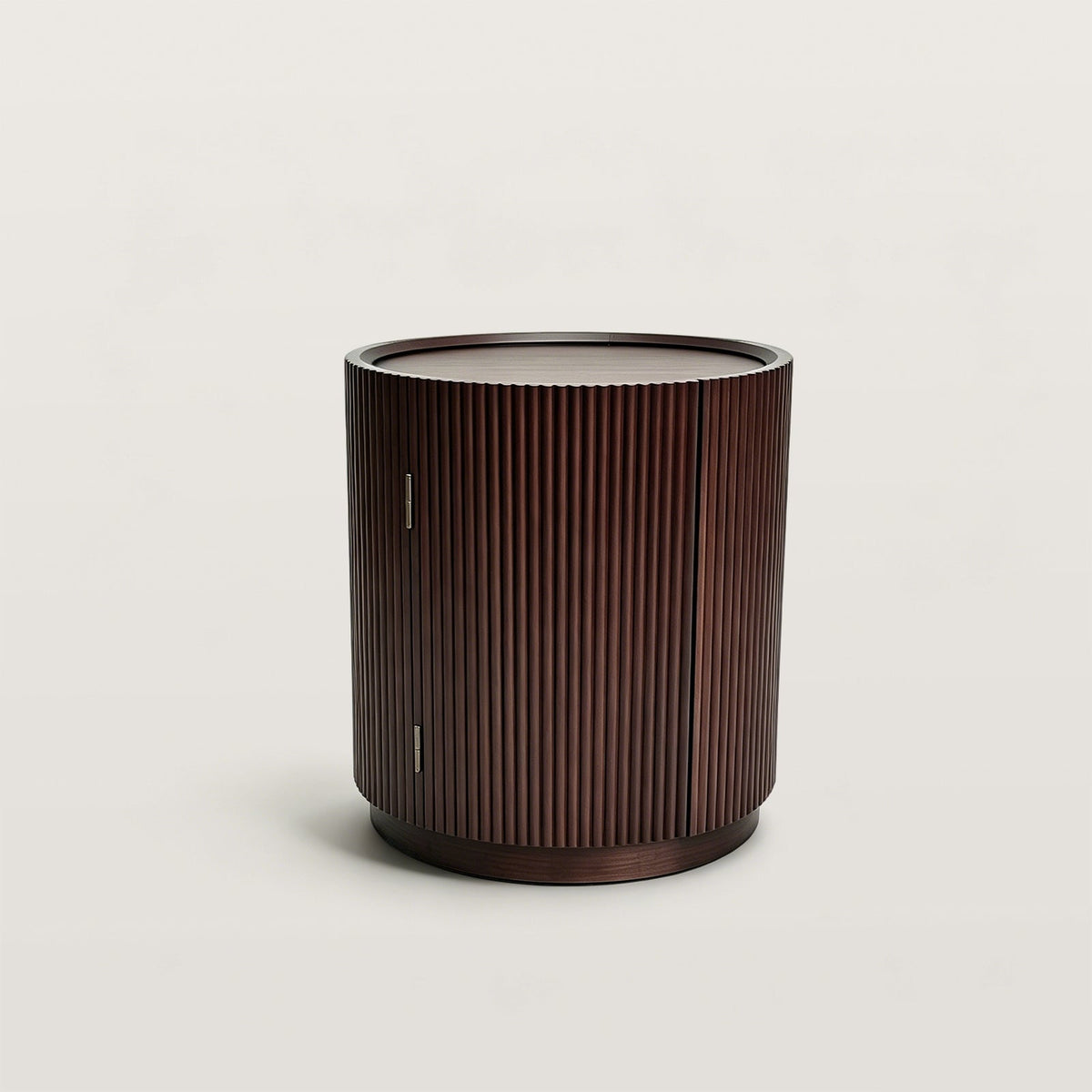 Round Fluted Wooden Nightstand with Hidden Door