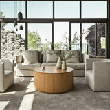 Oak Fluted Barrel Coffee Table with Texture for Living Room