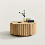 Oak Fluted Barrel Coffee Table with Texture for Living Room