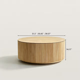 Oak Fluted Barrel Coffee Table with Texture for Living Room