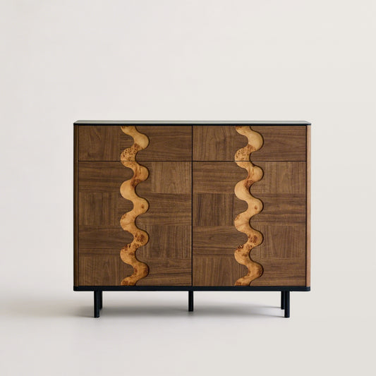 Entryway Shoe Cabinet with Textured Wavy Door and Adjustable Layer