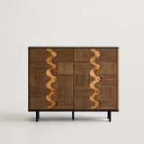 Entryway Shoe Cabinet with Textured Wavy Door and Adjustable Layer