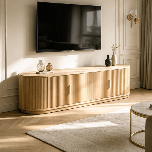 Oak Fluted TV Stand with Natural Grain and Sculptural Detail