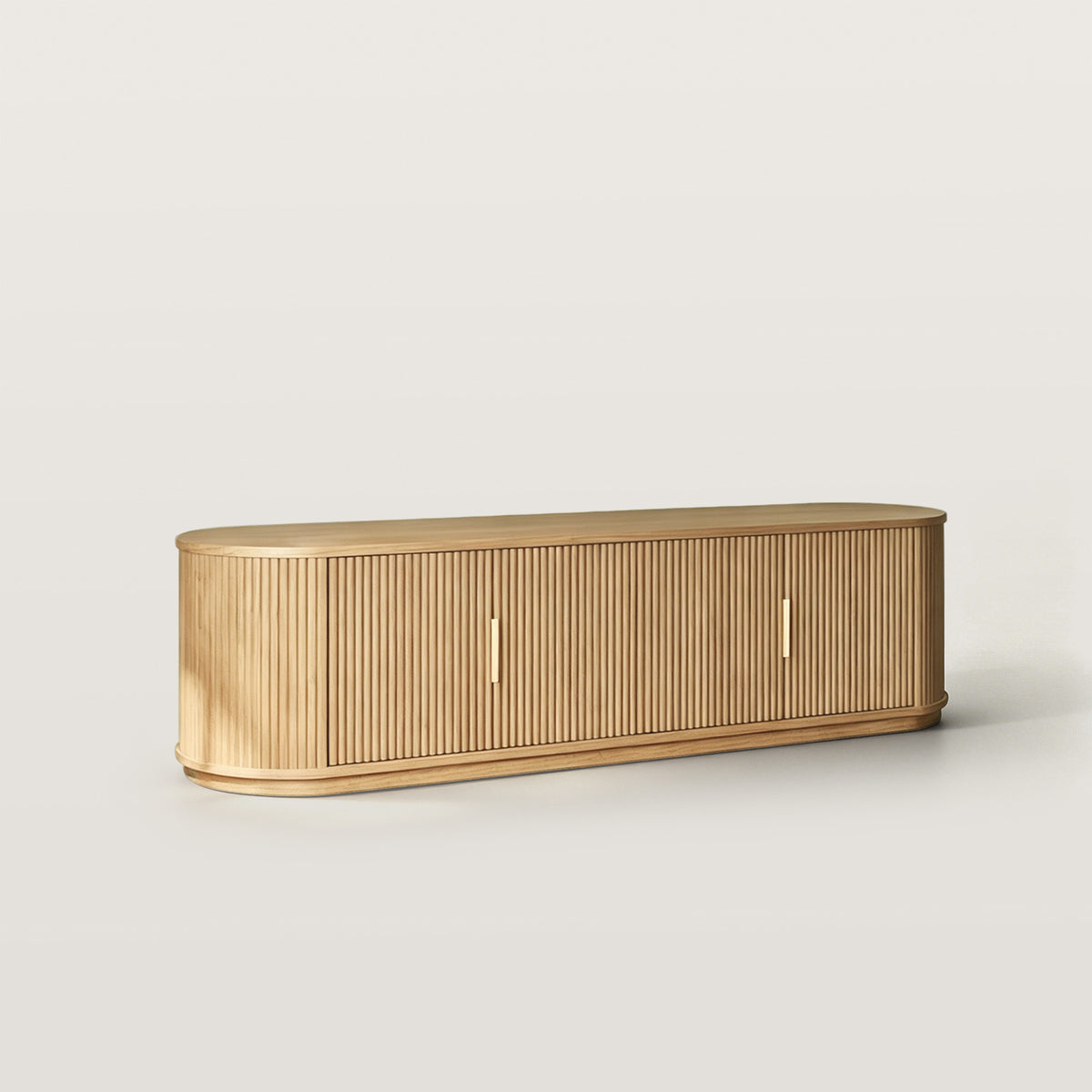 Oak Fluted TV Stand with Natural Grain and Sculptural Detail