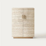 Travertine-Textured Bar Cabinet with Brass cabinet pull
