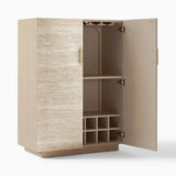 Travertine-Textured Bar Cabinet with Brass cabinet pull