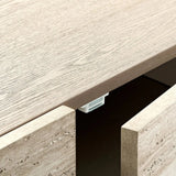 Travertine-Textured Bar Cabinet with Brass cabinet pull