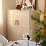 Travertine-Textured Bar Cabinet with Brass cabinet pull