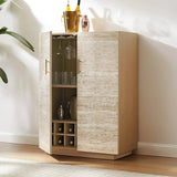 Travertine-Textured Bar Cabinet with Brass cabinet pull