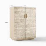 Travertine-Textured Bar Cabinet with Brass cabinet pull