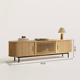 Oak Vertical Grain TV Stand with Sliding Doors and Metal Legs