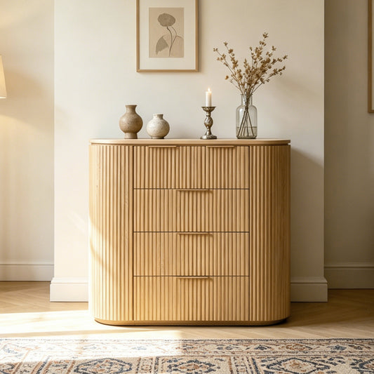 Oak 5-Drawer Curved Dresser with Soft-Close Drawers