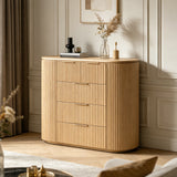 Oak 5-Drawer Curved Dresser with Soft-Close Drawers