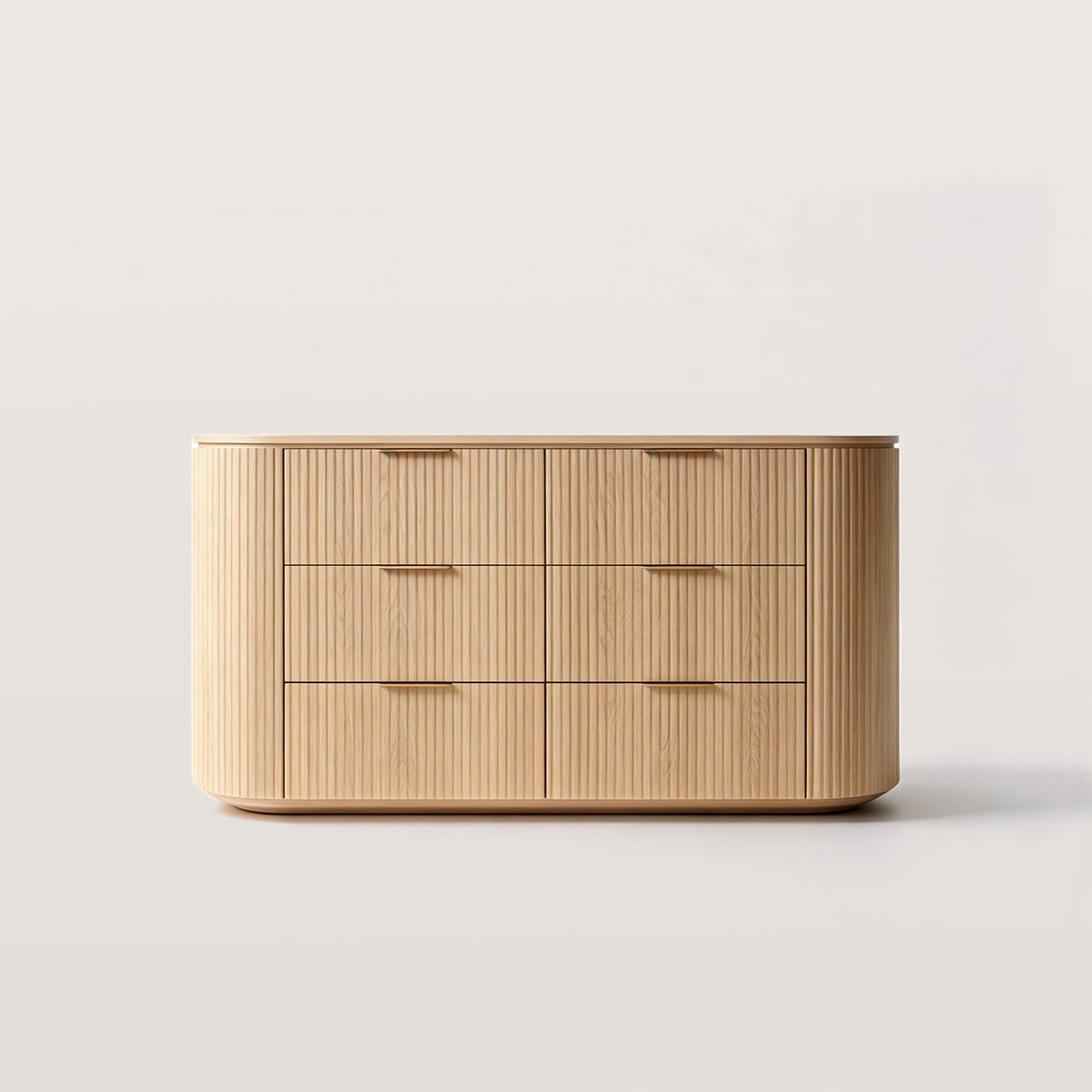 Oak 6-Drawer Cueved Dresser with Soft-Close Drawers
