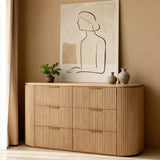 Oak 6-Drawer Cueved Dresser with Soft-Close Drawers