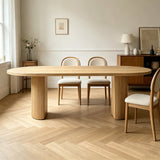 Oak Oval Dining Table with Vertical Fluted Base for 4-10 People