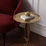 Golden Side Table End Table with Delicate Floral Leaf Pattern