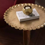 Golden Side Table End Table with Delicate Floral Leaf Pattern