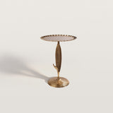 Golden Side Table End Table with Delicate Floral Leaf Pattern