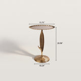 Golden Side Table End Table with Delicate Floral Leaf Pattern