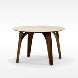 Sintered Stone Round Dining Table with Curved Wood Legs