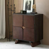 Vintage Side Storage Cabinet with 3 Leather Drawers