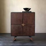 Vintage Side Storage Cabinet with 3 Leather Drawers