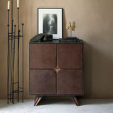 Vintage Side Storage Cabinet with 3 Leather Drawers