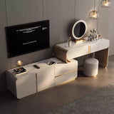 Extendable Sintered Stone Makeup Vanity with Large Side Cabinet