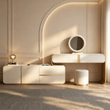 Extendable Sintered Stone Makeup Vanity with Large Side Cabinet