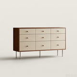 Mid-Century Wood Dresser Chest of Drawers with Metal Handles