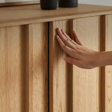 Sideboard Storage Cabinet with Slatted Natural Wood Doors