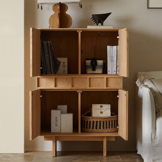 Sideboard Storage Cabinet with Slatted Natural Wood Doors