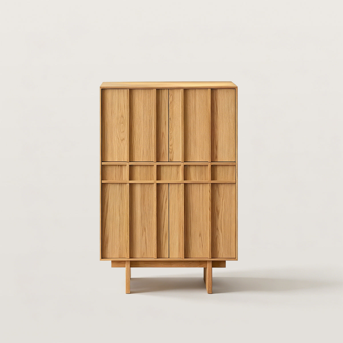 Sideboard Storage Cabinet with Slatted Natural Wood Doors