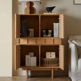 Sideboard Storage Cabinet with Slatted Natural Wood Doors