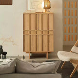 Sideboard Storage Cabinet with Slatted Natural Wood Doors