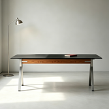 Textured Rectangular Sintered Stone Dining Table with Metal Legs