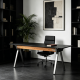 Textured Rectangular Sintered Stone Dining Table with Metal Legs