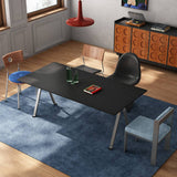 Textured Rectangular Sintered Stone Dining Table with Metal Legs