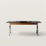 Textured Rectangular Sintered Stone Dining Table with Metal Legs